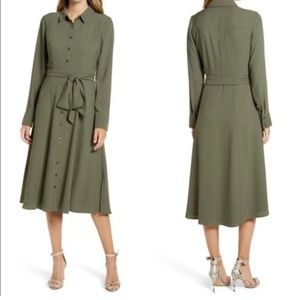 Rachel Parcell Long Sleeve Olive Green Button Down Dress